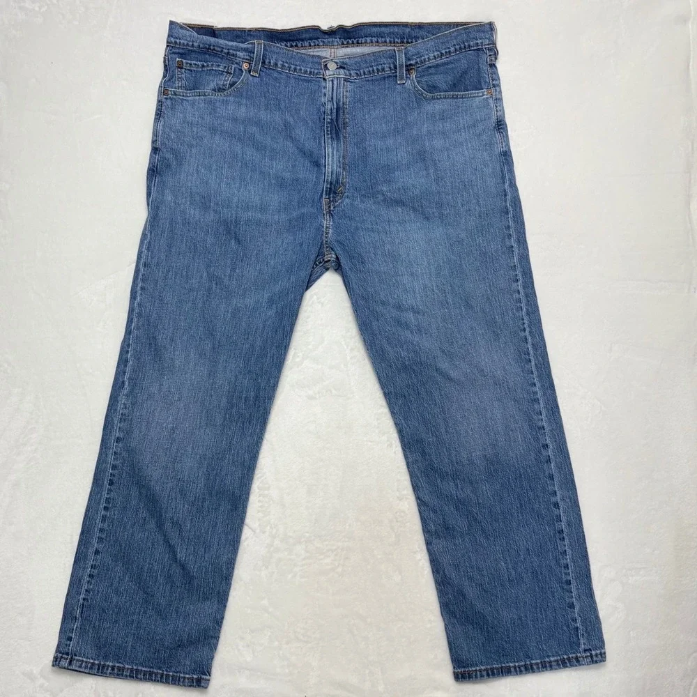 Levis 505 Mens 46x28 Regular Fit Straight Leg Jeans Medium Wash Blue 04505-0014
